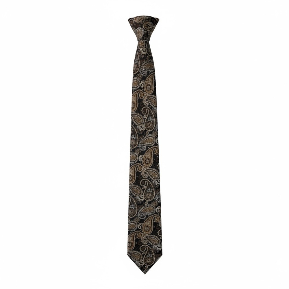 Bill Blass Mens Silk Paisley Necktie Brown Tan Blue Woven Classic Formal Tie